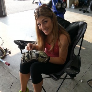 Sondra Ellingson sewing up the RS Taichi glove for the race weekend.  'Bout time for a new set!