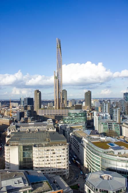 The proposed plan would put the wooden building at about 985 feet tall. Image via University of Cambridge