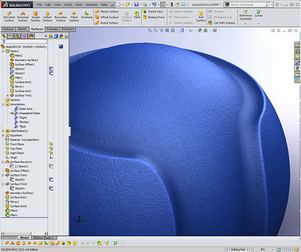 Dog Ball used to demonstrate SOLIDWORKS surfacing