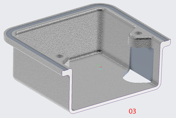 Creo die cast housing showing a shut off for obtaining a straight pull from