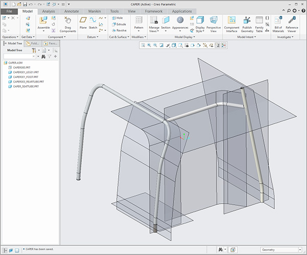 Creo Curves & Surfaces generate this tubular frame structure