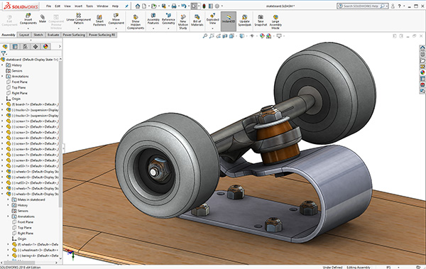 Solidworks top down design exercise . Replace standard trucks with spring steel version.