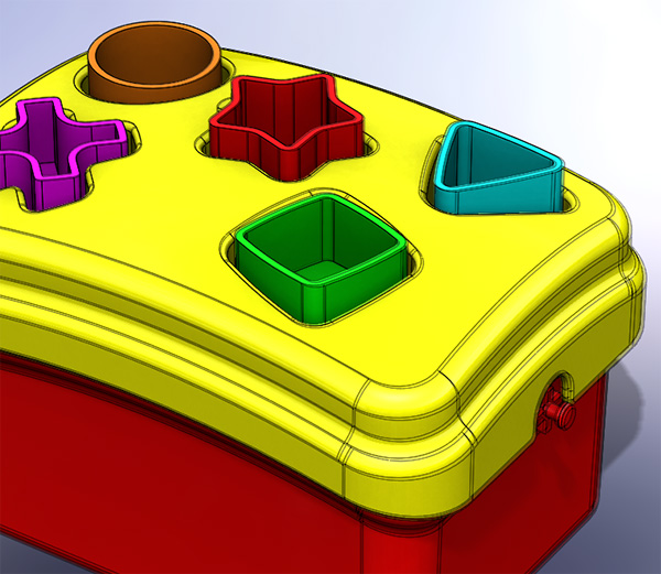 An image of a plug and play toy for kids designed in SolidWorks