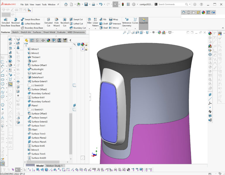 An image of a thermos cap designed in SolidWorks