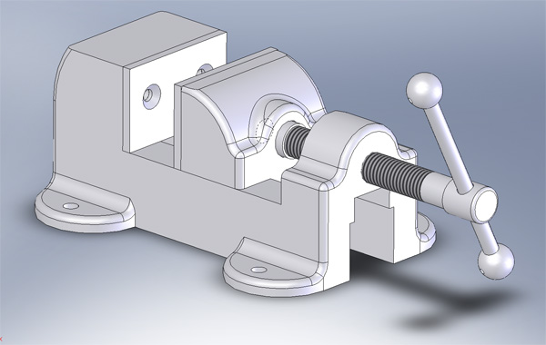 Screenshot of a vise modeled with SolidWorks software