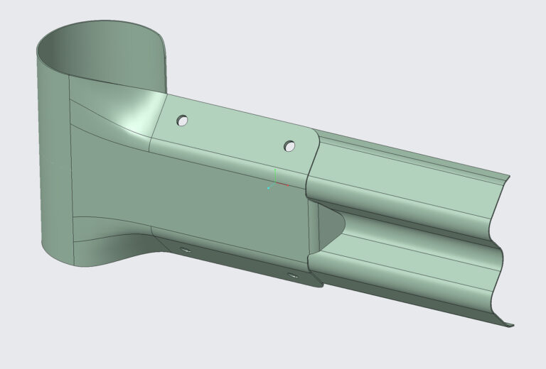 Creo Sheetmetal example using surfaces, blend to facilitate the Guard Rail end cap