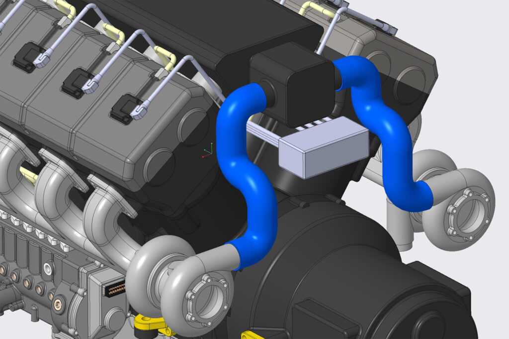 Blower pipes created in the Creo piping class